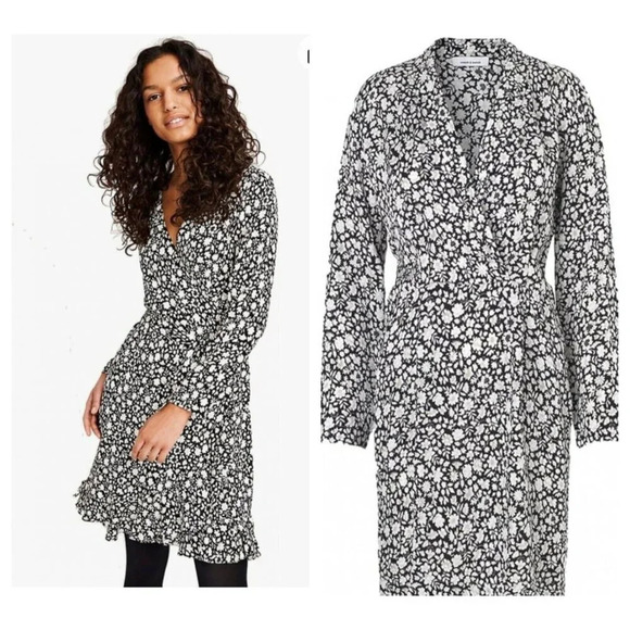 Samsoe Samsoe  Black white Floral Mini Dress L - Picture 1 of 9